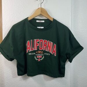 Shafa California Forest Green Casual Crop Tee
